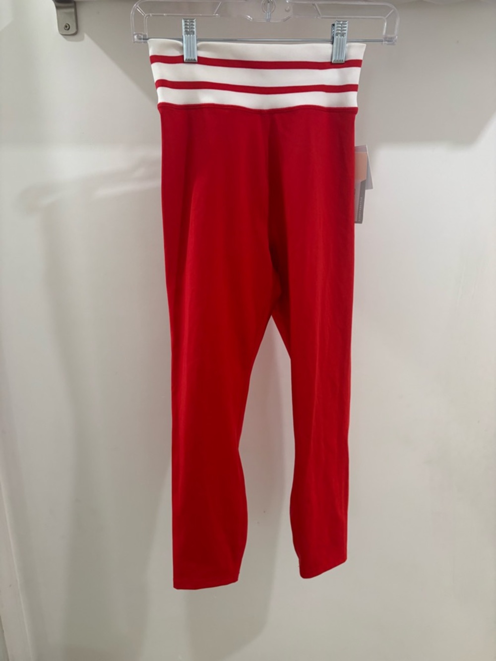 JustFab Active Red White Stripe Ankle Leggings Women's Size M High Rise